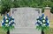 Artificial Cemetery & Memorial Flowers with Vase – Dark Blue & White Silk Rose Gravesite Bouquet, Outdoor Headstone Decoration, Weather-Resistant Cemetery Arrangement (2 Bundles)